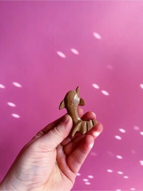 Vintage Small Brown Onyx Dolphin Figurine Sculpture Trinket